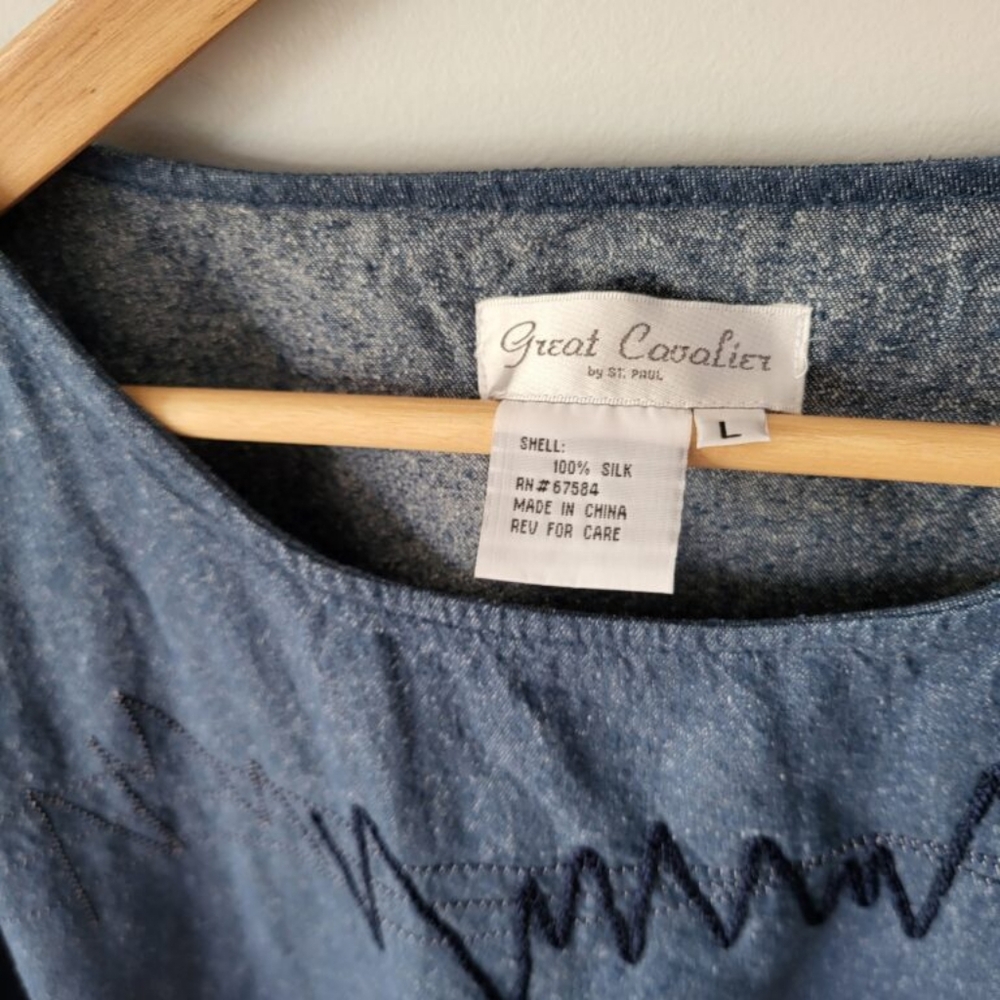 Vintage GREAT CAVALIER By St.Paul Denim Blue Raw Silk Short Sleeve Top - Picture 2 of 5